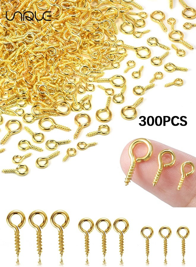 Unique 300PCS Small Eye Screws for Jewelry Making, 3 Sizes Tiny Eye Hook Pins in Crafts, Mini Eyelet Screw Pin Hooks for Ornaments, Keychains DIY Craft Projects, Gold - Image 1