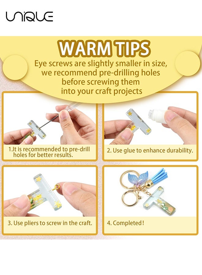 Unique 300PCS Small Eye Screws for Jewelry Making, 3 Sizes Tiny Eye Hook Pins in Crafts, Mini Eyelet Screw Pin Hooks for Ornaments, Keychains DIY Craft Projects, Gold - Image 5