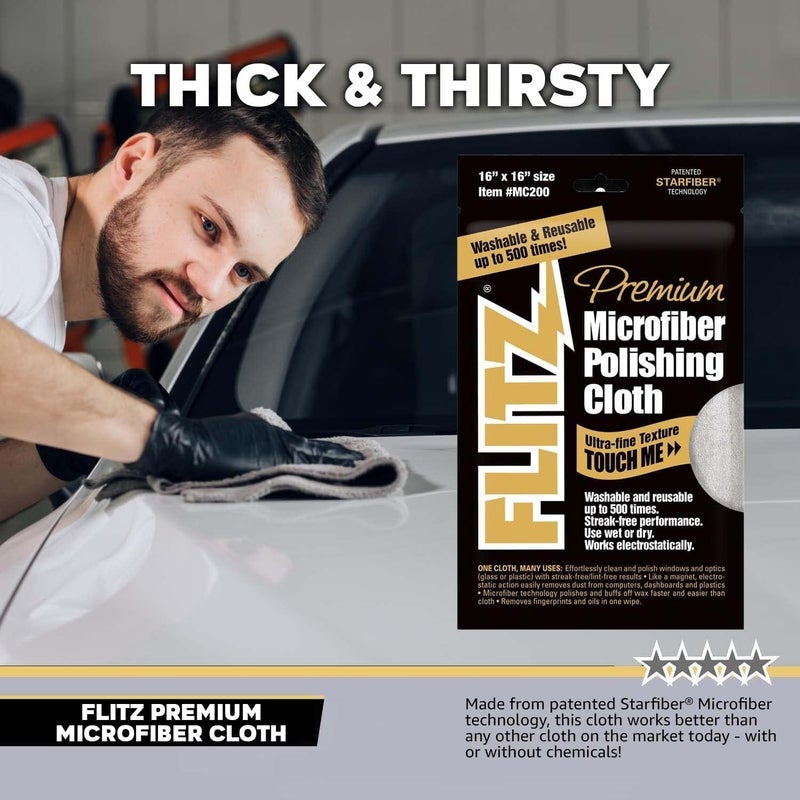 Flitz Premium Microfiber Polishing Cloth - 16" x 16" - Image 3