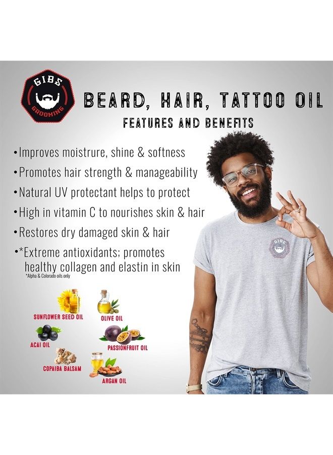 GIBS GROOMING Bush Master Beard, Hair & Tattoo Oil- All-Natural with Nutmeg, Leather, Vanilla & Musk Scent- Softens & Strengthens Beard Growth, Moisturizes Skin, 1 Fl Oz (Pack of 1) 