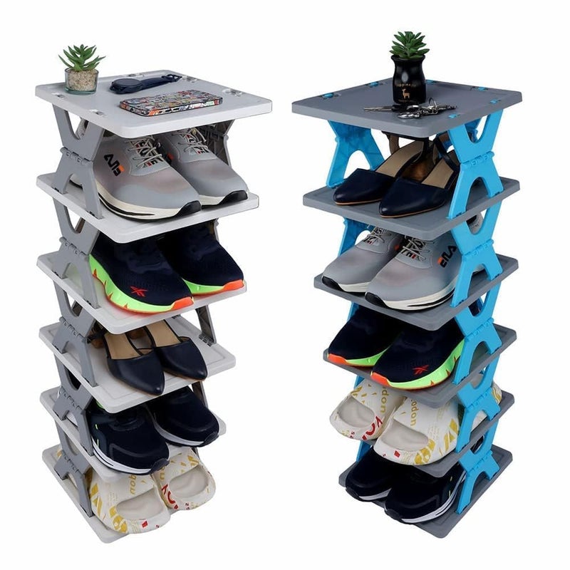 BBD kitchen shop 6 Layer Shoe Rack Stackable Storage Organizer for Bedroom entryway Adjustable Rack Slots Shelf Easy Footwear Shoes Home Stand RackStackable entryway Multicolor - Image 5