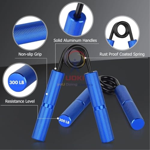 UDKI 300 LB (125–135 KG) Heavy-Duty Hand Grip Strengthener – Blue | Non-Slip Knurled Handles | Metal Forearm & Grip Trainer for Strength Training, Muscle Building & Rehab - Image 3