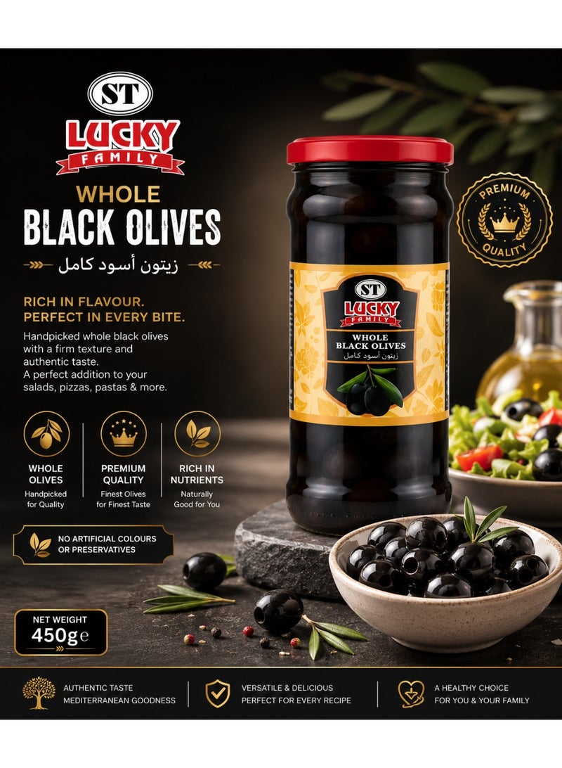 LUCKY FAMILY Whole Black Olives Glass Jar 340g - Image 3
