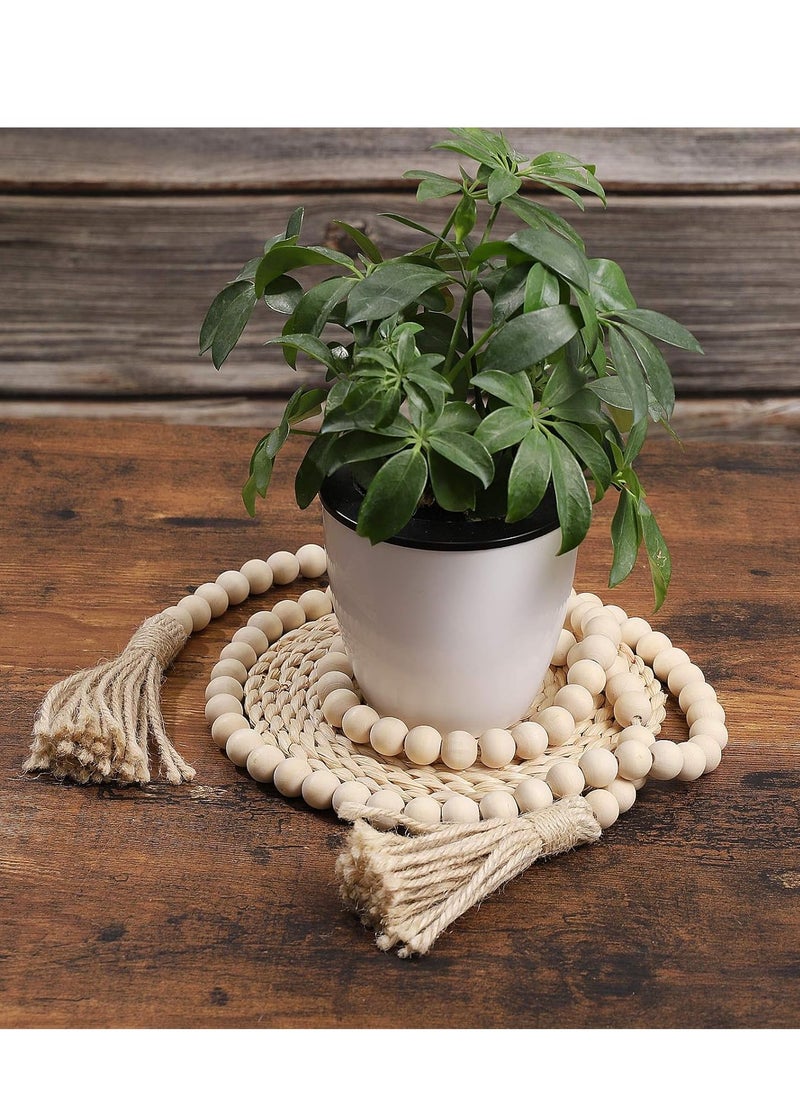 Generic Stellar 1PC Wooden Decorative Bead Rustic Country Home Boho Decor Wooden Decorative Garland with Tassels Wall Hanging Beads for Living Room, Bedroom  - Image 2