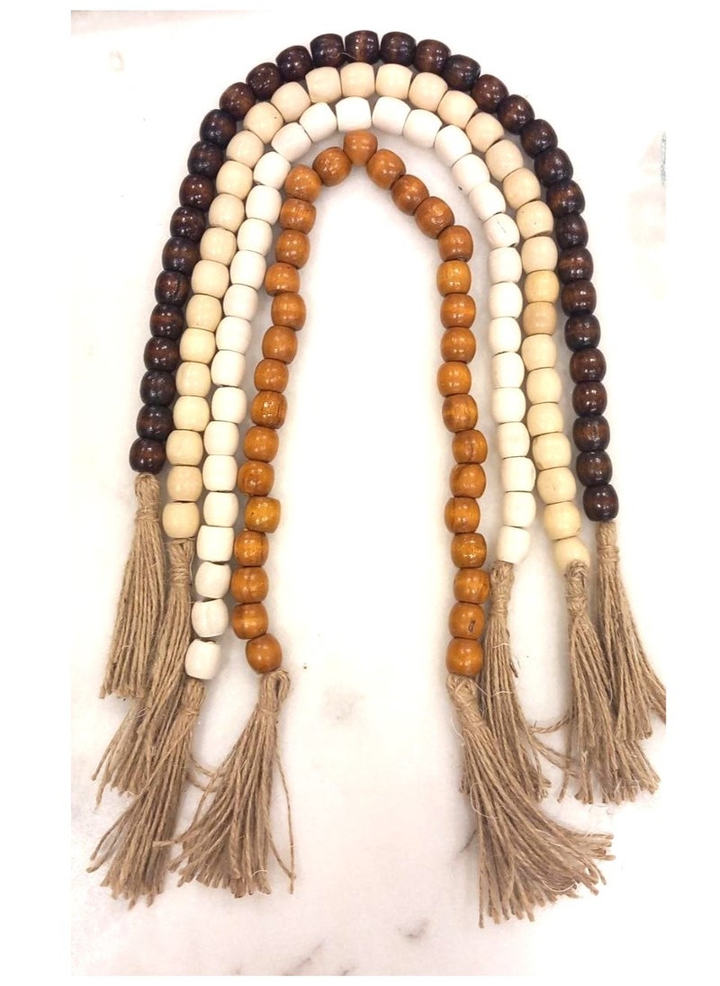 Generic Stellar 1PC Wooden Decorative Bead Rustic Country Home Boho Decor Wooden Decorative Garland with Tassels Wall Hanging Beads for Living Room, Bedroom  - Image 3