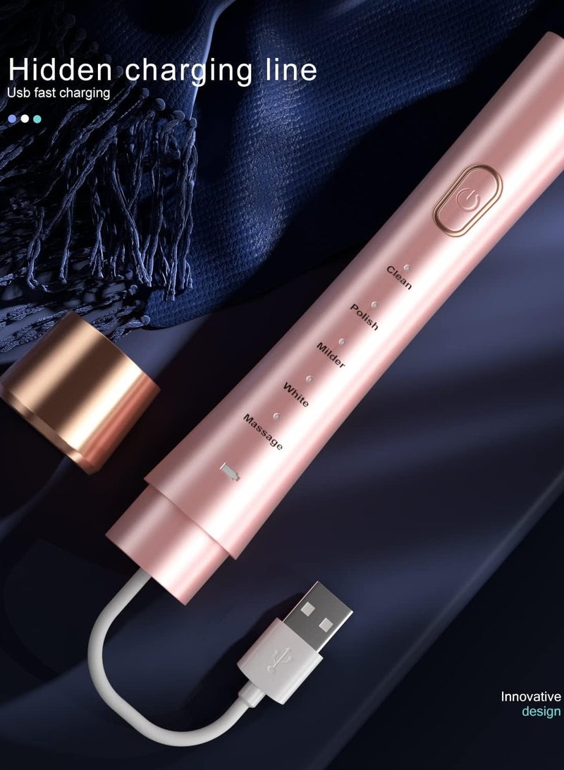 فرشاة أسنان كهربائية سونيك للبالغين، فرشاة أسنان سونيك قابلة لإعادة الشحن عبر USB مع 8 رؤوس فرشاة، مؤقت ذكي، 5 أوضاع، شحن سريع لمدة ساعتين يدوم 30 يومًا، وردي - Image 4
