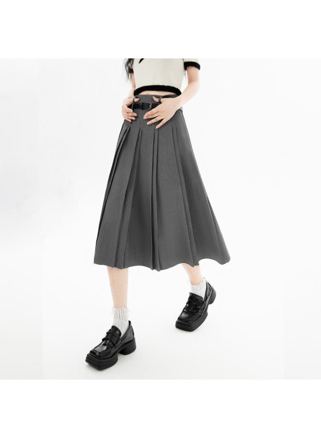 EPTISON تنورة A-line عالية الخصر للنساء - أسلوب المدرسة الصيفية بتصميم حافة خام، تنورة متوسطة الطول بخصر مزدوج مطوي - Image 2