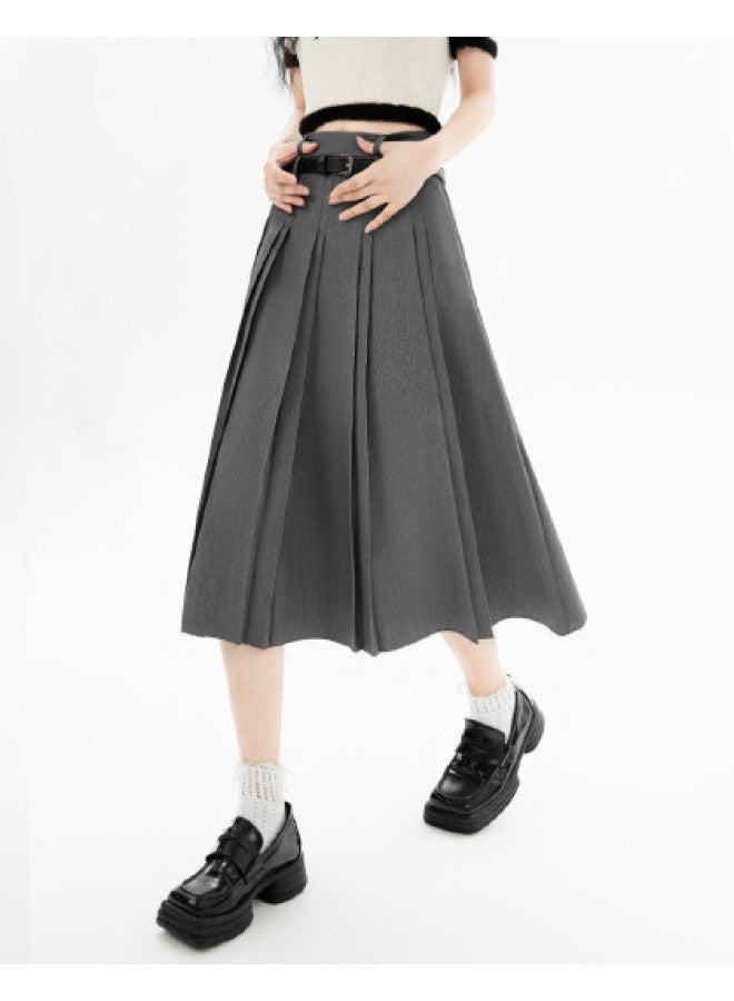 EPTISON تنورة A-line عالية الخصر للنساء - أسلوب المدرسة الصيفية بتصميم حافة خام، تنورة متوسطة الطول بخصر مزدوج مطوي - Image 1