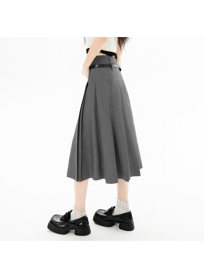 EPTISON تنورة A-line عالية الخصر للنساء - أسلوب المدرسة الصيفية بتصميم حافة خام، تنورة متوسطة الطول بخصر مزدوج مطوي - Image 5