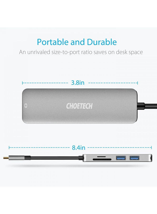 NIBEMINENT USB-C Data Hub Adapter 5-In-1 Silver - Image 2