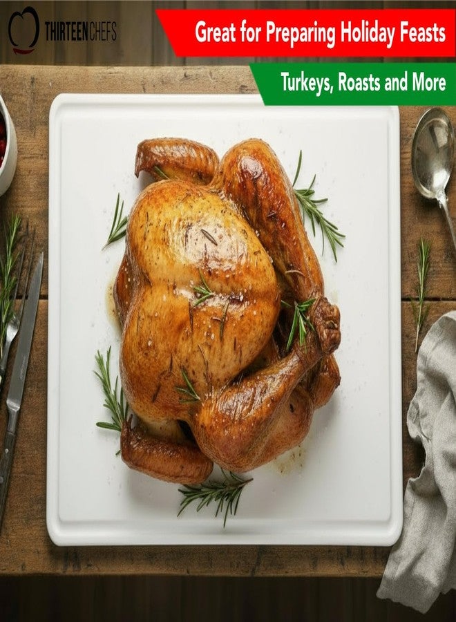 Thirteen Chefs Extra Large 20 x 15 Plastic Cutting Board with Groove - Heavy 1/2" Thick White HDPE Poly, Long Lasting and NSF Approved for Restaurants and Commercial Kitchens - Weight 5lb - Image 3