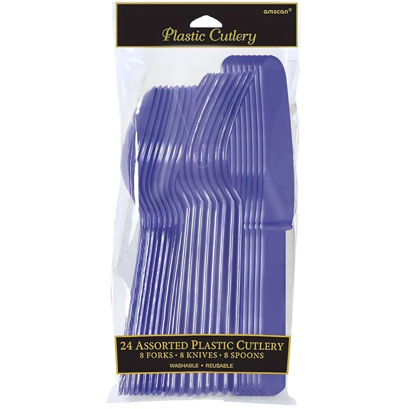 Amscan Assorted New Purple Plastic Cutlery (Pack of 24) - Elegant  Durable & Disposable Party Supplies for Every Occasion - Image 1