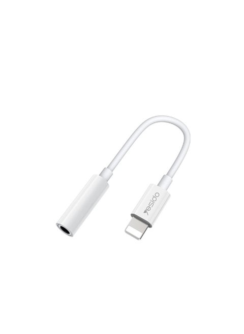 Yesido YAU31 Lightning to Aux Audio Cable Adapter with 10CM 3.5mm AUX Headphones Adapter - White