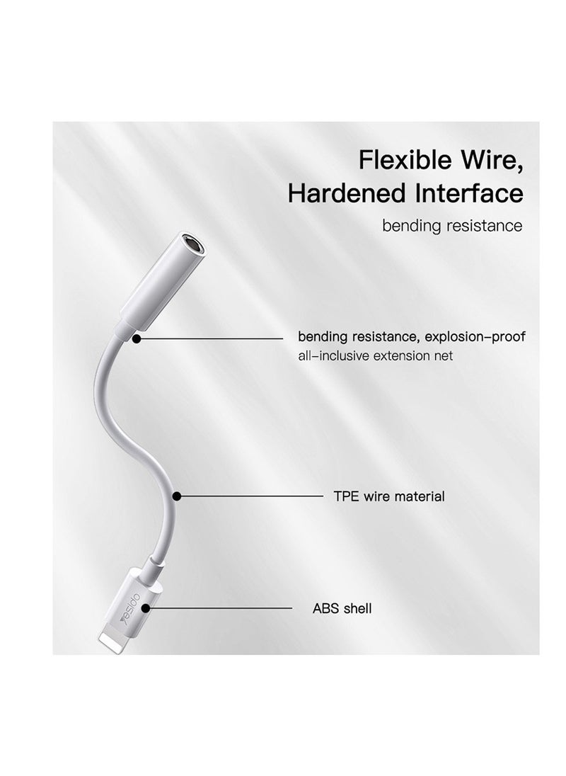 Yesido - Yesido YAU31 Lightning to Aux Audio Cable Adapter with 10CM 3.5mm AUX Headphones Adapter - White - Image 1