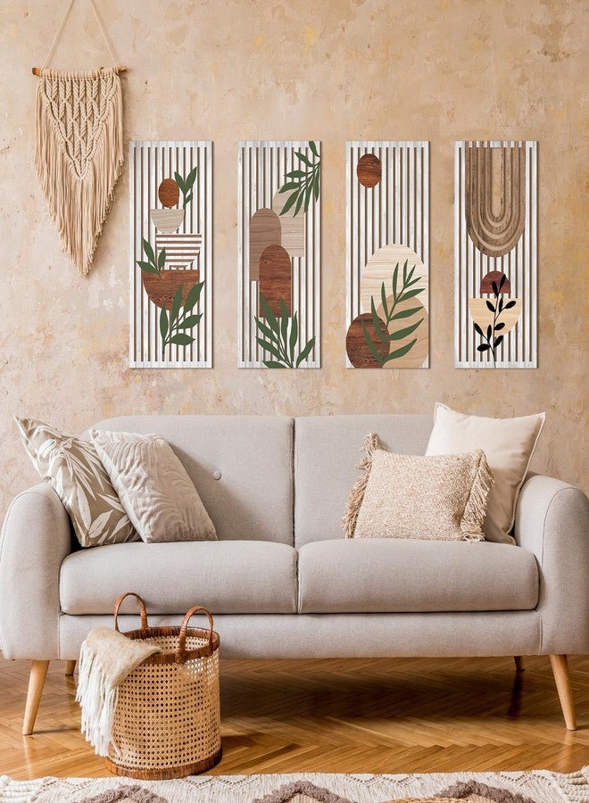 Yuntau 4 Pcs Boho Wooden Wall Art Plant Wall Sculptures Abstract Minimalist Wall Decor Geometric Sun Rainbow Painting Home Decor Print for Living Room Bedroom Office(Cute) - Image 3