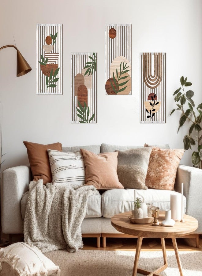 Yuntau 4 Pcs Boho Wooden Wall Art Plant Wall Sculptures Abstract Minimalist Wall Decor Geometric Sun Rainbow Painting Home Decor Print for Living Room Bedroom Office(Cute) - Image 4