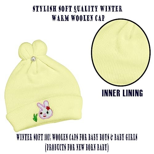 TRUE INDIAN Kids Soft Winter Woolen Caps for New Born Baby for Baby Boys & Baby Girls Beanie Hat Cap Warm Cap for Baby Kids Cap (0-3 Months,L.Pink+Beg+ORG) - Image 4