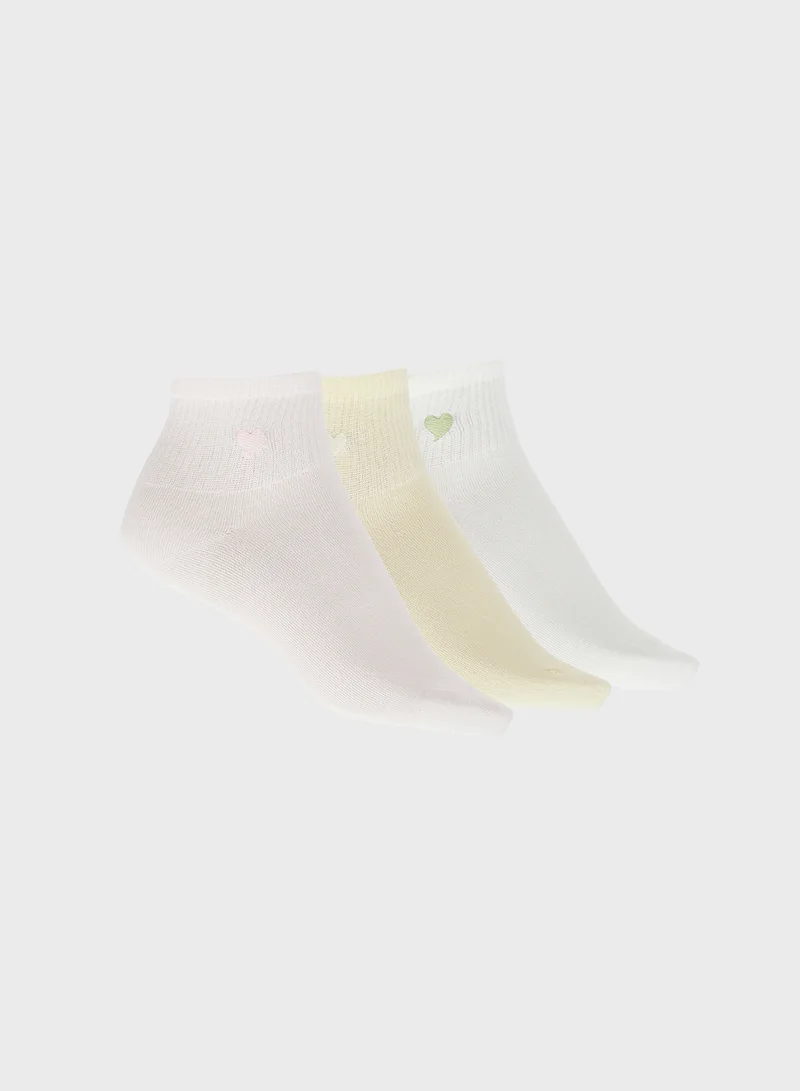 جينجر 3PK Cotton Heart Detail Ankle Socks