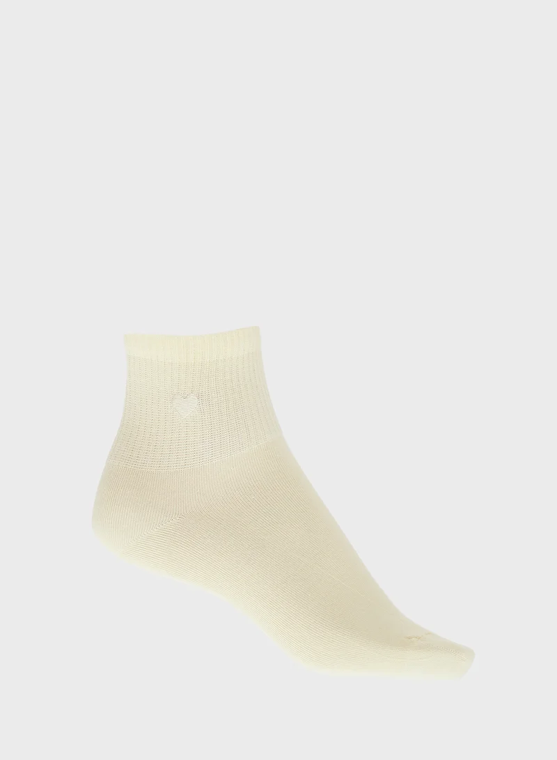 جينجر 3PK Cotton Heart Detail Ankle Socks