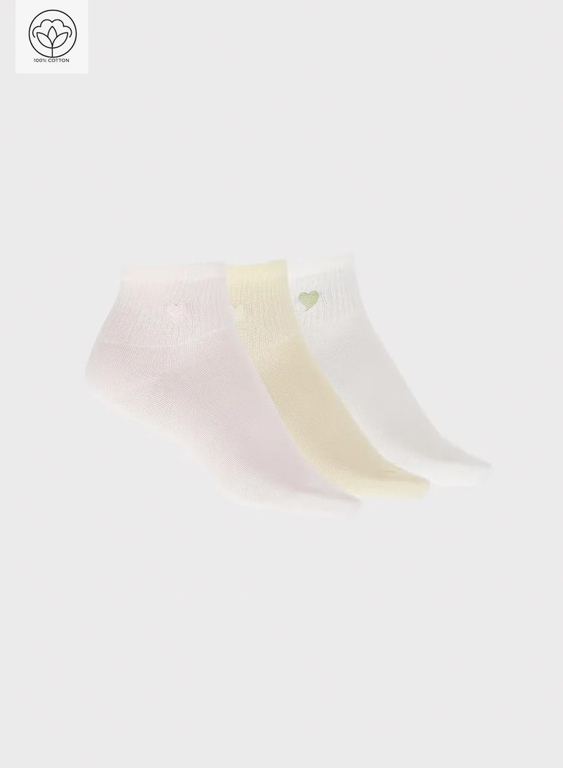 Ginger 3PK Cotton Heart Detail Ankle Socks