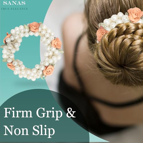 Sanas Hair Bun Accessories For Women Stylish (5Pcs) Scrunchies Set Rubber Band For Hair Ties For Women Accessories For Gift Artificial Flowers For Hair Styling (5Pcs) (Multicolor Artificial Gajra) - Image 5