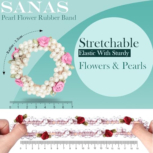 Sanas Hair Bun Accessories For Women Stylish (5Pcs) Scrunchies Set Rubber Band For Hair Ties For Women Accessories For Gift Artificial Flowers For Hair Styling (5Pcs) (Multicolor Artificial Gajra) - Image 2