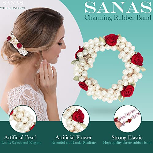 Sanas Hair Bun Accessories For Women Stylish (5Pcs) Scrunchies Set Rubber Band For Hair Ties For Women Accessories For Gift Artificial Flowers For Hair Styling (5Pcs) (Multicolor Artificial Gajra) - Image 3