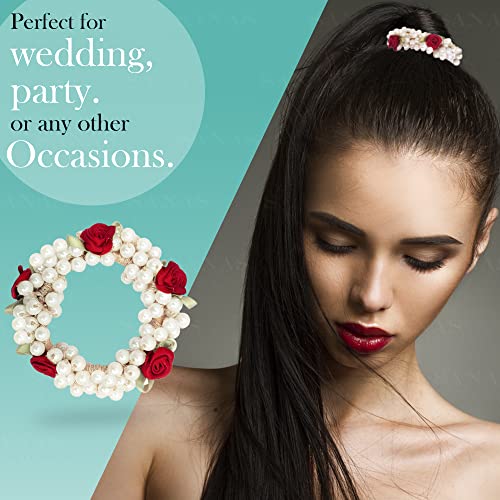 Sanas Hair Bun Accessories For Women Stylish (5Pcs) Scrunchies Set Rubber Band For Hair Ties For Women Accessories For Gift Artificial Flowers For Hair Styling (5Pcs) (Multicolor Artificial Gajra) - Image 4