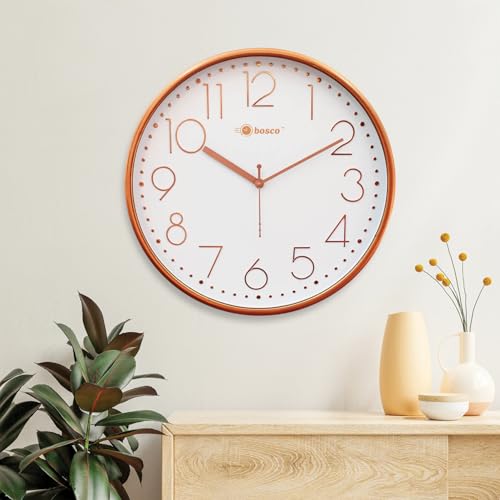 Bosco Decorative Non Ticking Silent, White dial with Rose Gold Frame 30 CM, Modern Design Round Wall Clock for Home, Living Room, Bedroom, Office and Kitchen | BWC-1801 - Image 1