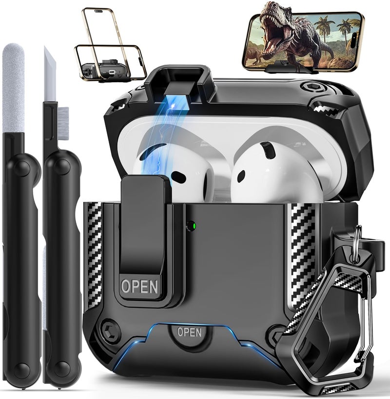 Polislime for AirPods 4 Generation Case with Phone Stand,Full Drop Protection Automatic Snap Switch Design with Cleaner Kit for Airpods 4th with Active Noise Cancellation Charging(2024) - Image 1