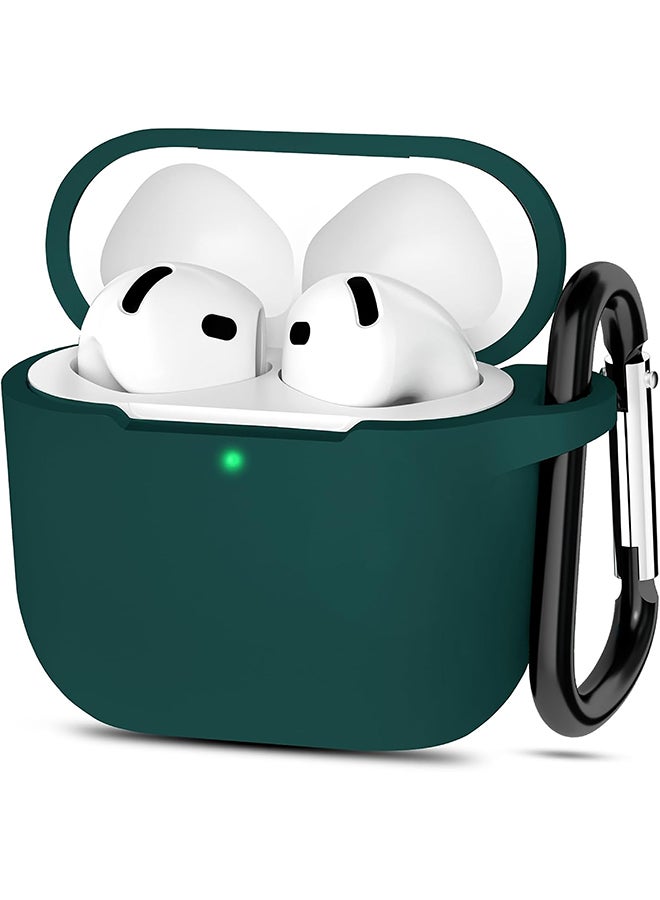 O Ozone For AirPods 4 Silicone Case Cover (2024) ,Full Body Protective Shock-Resistant Silicone Case Cover With Carabiner For Men & Women - Deep Green  - Image 1