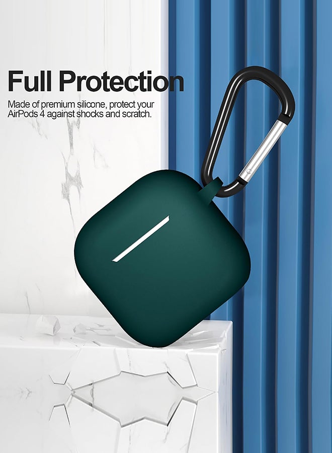 O Ozone For AirPods 4 Silicone Case Cover (2024) ,Full Body Protective Shock-Resistant Silicone Case Cover With Carabiner For Men & Women - Deep Green  - Image 3