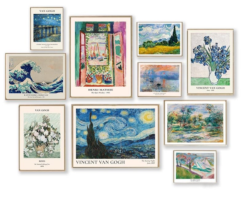 KBKBART Vintage Eclectic Wall Decor Set of 9 Abstract Eclectic Prints Matisse Van Gogh Claude Monet Maximalist Famous Artist Painting Aesthetic Pictures Trendy Maximalism Poster for Aesthetic Bedroom - Image 1
