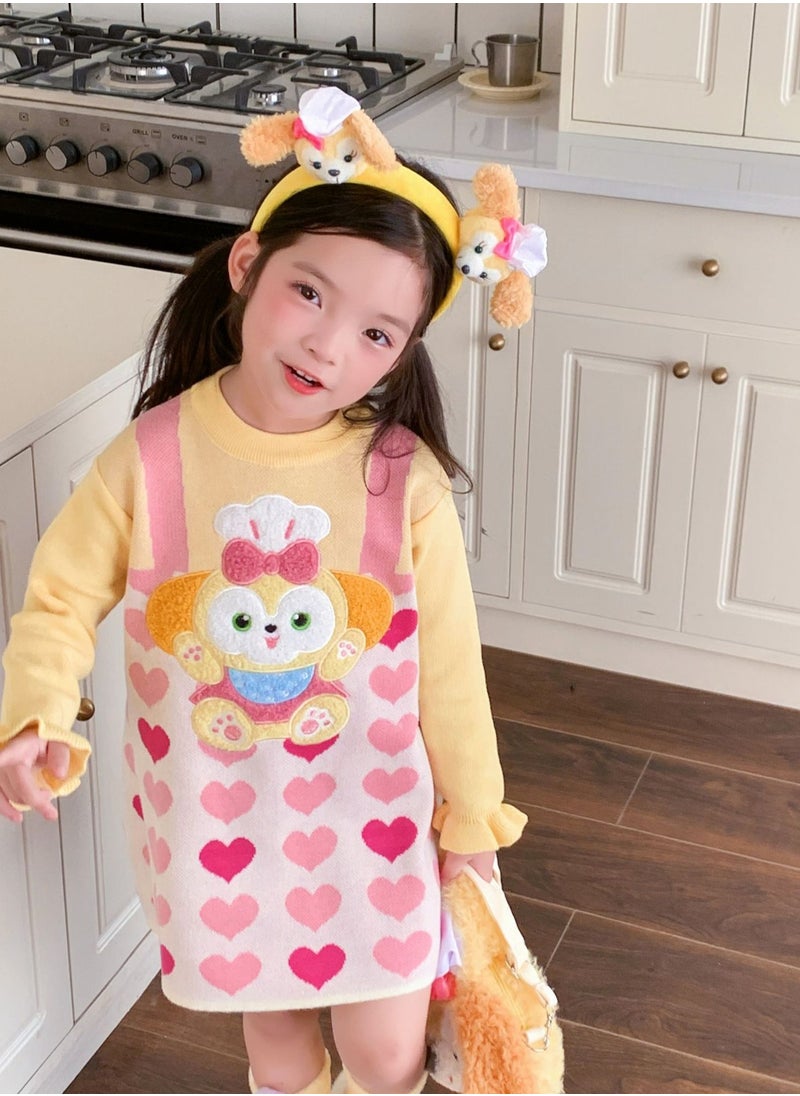 Generic - Three Piece Set — Girl's Stylish Cartoon Love Fake Two-Piece Sweater Knitted Dress Hair Hoop Handbag - Image 1