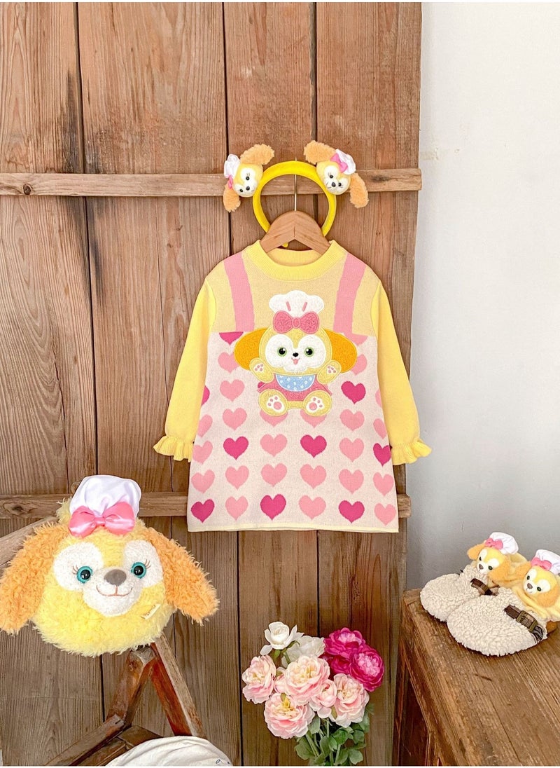 Generic - Three Piece Set — Girl's Stylish Cartoon Love Fake Two-Piece Sweater Knitted Dress Hair Hoop Handbag - Image 1