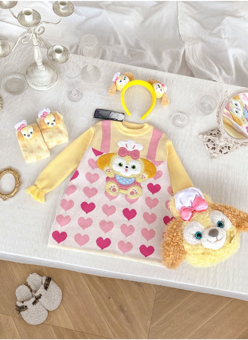 Generic - Three Piece Set — Girl's Stylish Cartoon Love Fake Two-Piece Sweater Knitted Dress Hair Hoop Handbag - Image 1