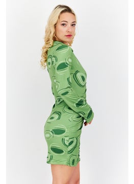 PUBLIC DESIRE Women Allover Print Mini Casual Dress, Green  - Image 3