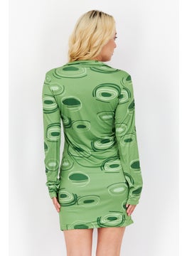 PUBLIC DESIRE Women Allover Print Mini Casual Dress, Green  - Image 4
