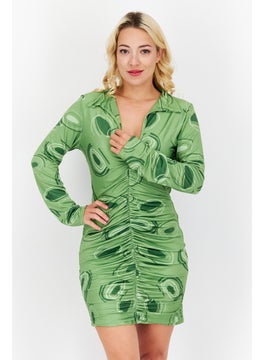 PUBLIC DESIRE Women Allover Print Mini Casual Dress, Green  - Image 1