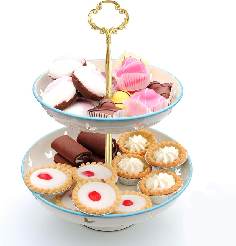 Happy Will 3 Tier 14" Heavy Metal Cake Stand Holder Fruit Plate Stand Fitting Hardware Rod with Stylus (Golden_Sun Flower) - Image 3