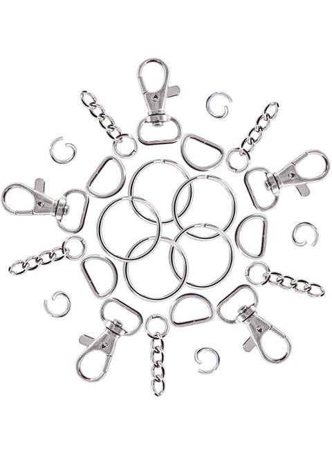 DIY Crafts 2 Kit, Silver, Mix Lot of Metal Lobster Claw Clasps Hook, Key Chain Hooks, D Rings Key Ring Extender Chain Open Jump Rings for Making Handbags/Dog Collars & Also Used Own (2 Kit, Silver)