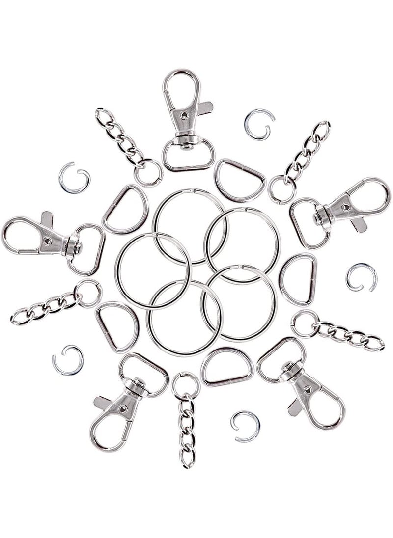 DIY Crafts - DIY Crafts 2 Kit, Silver, Mix Lot of Metal Lobster Claw Clasps Hook, Key Chain Hooks, D Rings Key Ring Extender Chain Open Jump Rings for Making Handbags/Dog Collars & Also Used Own (2 Kit, Silver) - Image 1