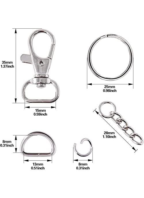 DIY Crafts - DIY Crafts 2 Kit, Silver, Mix Lot of Metal Lobster Claw Clasps Hook, Key Chain Hooks, D Rings Key Ring Extender Chain Open Jump Rings for Making Handbags/Dog Collars & Also Used Own (2 Kit, Silver) - Image 1