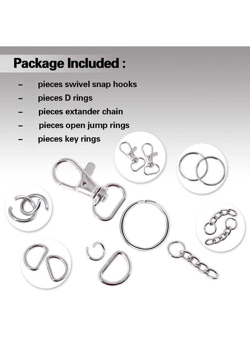 DIY Crafts - DIY Crafts 2 Kit, Silver, Mix Lot of Metal Lobster Claw Clasps Hook, Key Chain Hooks, D Rings Key Ring Extender Chain Open Jump Rings for Making Handbags/Dog Collars & Also Used Own (2 Kit, Silver) - Image 1