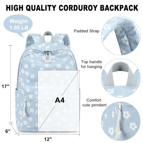 BTOOP School Backpack for Teens Large Corduroy Bookbag Lightweight 15.6 inch Laptop Bag for Girls Women Casual High School College - Image 3