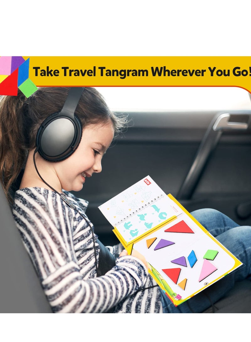 Travel Tangram Puzzle with 2 Magnetic Plate Sets - Montessori Shape Pattern Blocks Jigsaw for Road Trips with 240 Solutions - Educational Brain Teaser Gift for Kids and Adults - Image 3
