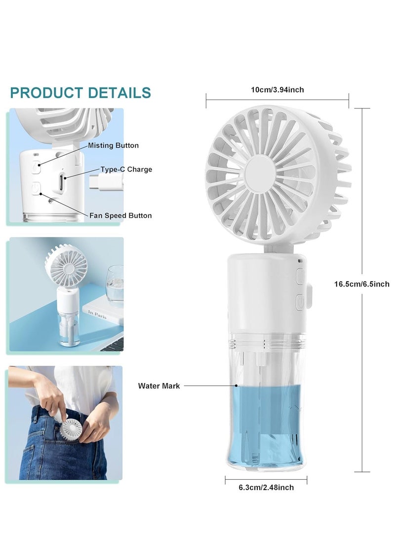Handheld Fan, Rechargeable Misting Hand Fan, Multi-purpose for Portable Mini Mister Fan, 4 Speeds  20ml Spray  90° Foldable USB Personal Water Fan for Travel Office Outdoor (White)  - Image 3