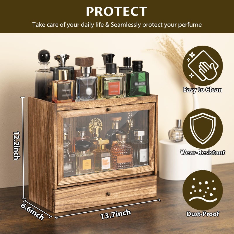 Emfogo Cologne Organizer for Men, Solid Wood Perfumes Organizer for Men Dresser, Large Capacity Dustproof Cologne Holder with Drawer Storage Perfume Stand Organizer, Ideal Gift for Loved ones - Image 4
