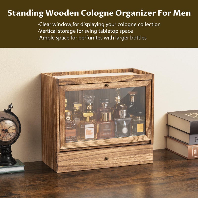 Emfogo Cologne Organizer for Men, Solid Wood Perfumes Organizer for Men Dresser, Large Capacity Dustproof Cologne Holder with Drawer Storage Perfume Stand Organizer, Ideal Gift for Loved ones - Image 5