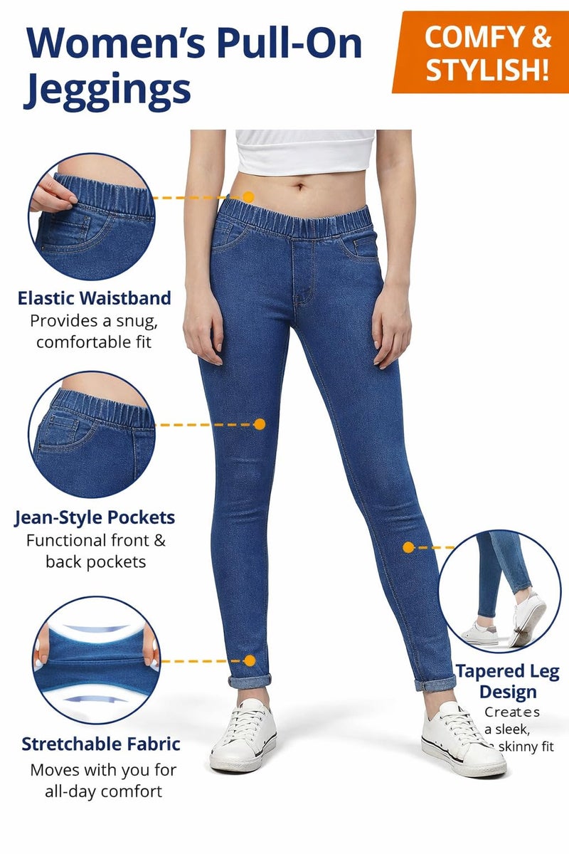 ADBUCKS Women's Denim Slim Fit Mid Rise Stretch Jeggings (Dxblue, 38) - Image 3